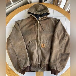 Vintage Carhartt Jacket Large JQ282 Chestnut Brown Canvas Workwear Hoodie EUC